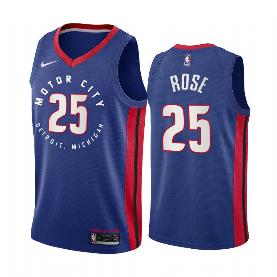 Men Detroit Pistons 25 derrick rose navy motor city edition 2020 nba jersey